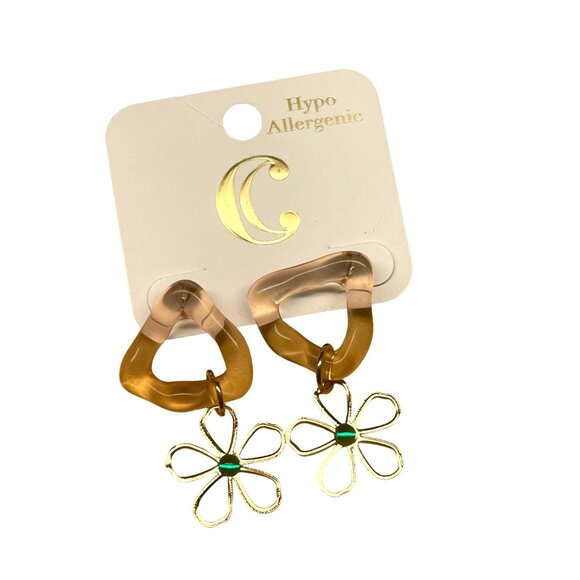 Hypoallergenic Charming Charlie Earrings With Gold-Tone Flower & Pink Acrylic Tr - Picture 2 of 7